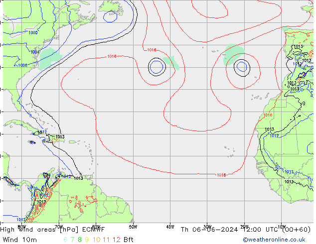 High wind areas ECMWF Th 06.06.2024 12 UTC