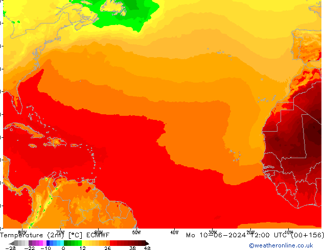 Temperature (2m) ECMWF Po 10.06.2024 12 UTC