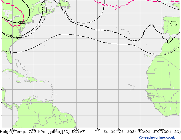 Height/Temp. 700 hPa ECMWF nie. 09.06.2024 00 UTC