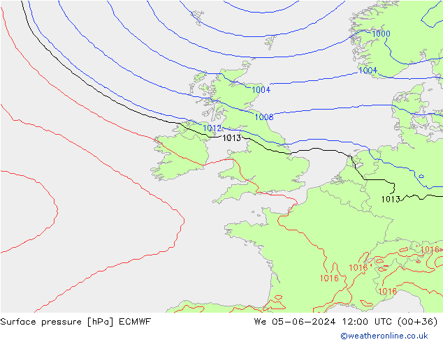 Presión superficial ECMWF mié 05.06.2024 12 UTC