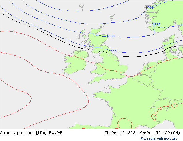 Atmosférický tlak ECMWF Čt 06.06.2024 06 UTC