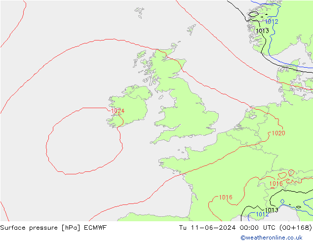 Luchtdruk (Grond) ECMWF di 11.06.2024 00 UTC