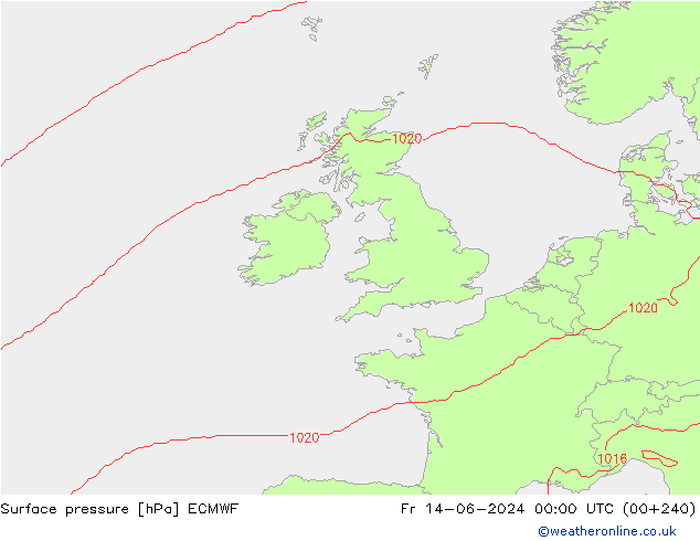 Atmosférický tlak ECMWF Pá 14.06.2024 00 UTC