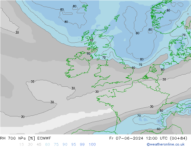 RH 700 hPa ECMWF Fr 07.06.2024 12 UTC