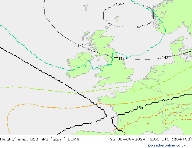 Height/Temp. 850 hPa ECMWF Sa 08.06.2024 12 UTC