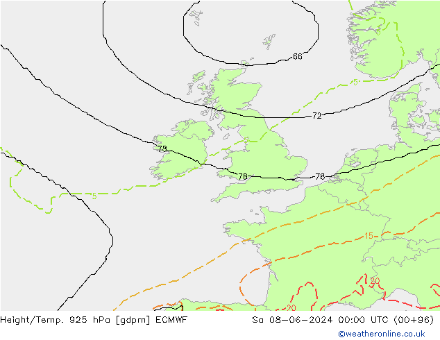 Geop./Temp. 925 hPa ECMWF sáb 08.06.2024 00 UTC