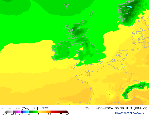 Sıcaklık Haritası (2m) ECMWF Çar 05.06.2024 06 UTC