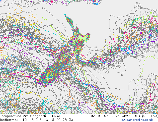 température 2m Spaghetti ECMWF lun 10.06.2024 06 UTC