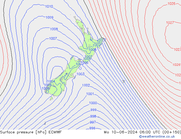 Atmosférický tlak ECMWF Po 10.06.2024 06 UTC