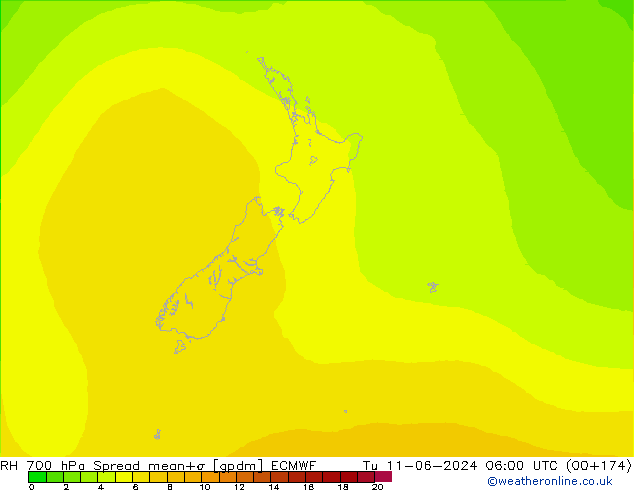 RH 700 hPa Spread ECMWF wto. 11.06.2024 06 UTC