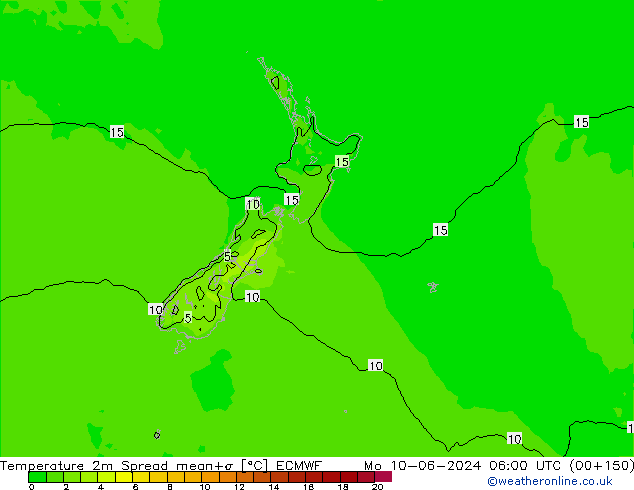 Temperature 2m Spread ECMWF Mo 10.06.2024 06 UTC