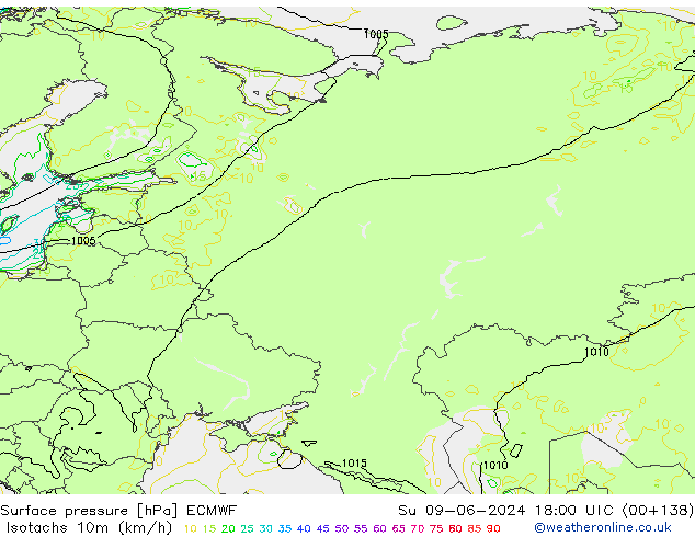 Isotachs (kph) ECMWF Su 09.06.2024 18 UTC