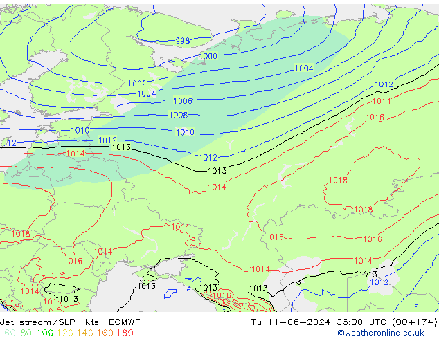 Jet Akımları/SLP ECMWF Sa 11.06.2024 06 UTC