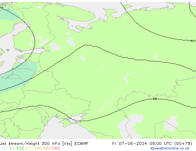 Jet stream/Height 300 hPa ECMWF Fr 07.06.2024 06 UTC