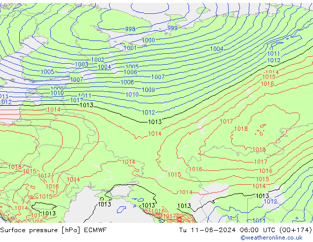 приземное давление ECMWF вт 11.06.2024 06 UTC