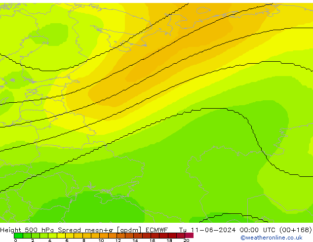 500 hPa Yüksekliği Spread ECMWF Sa 11.06.2024 00 UTC