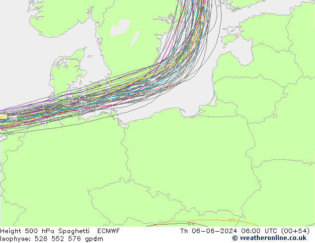Hoogte 500 hPa Spaghetti ECMWF do 06.06.2024 06 UTC