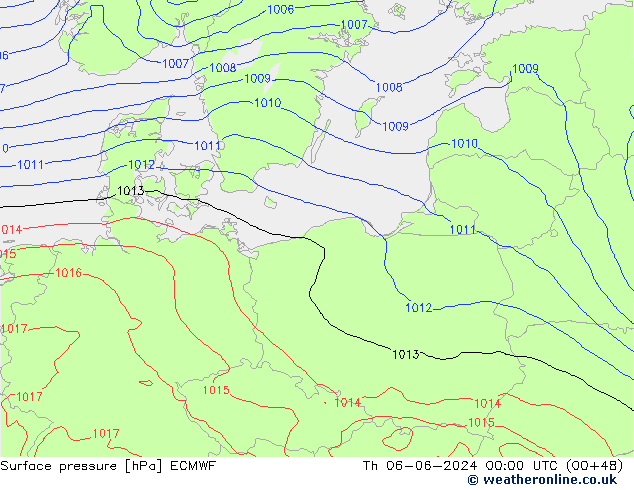 Presión superficial ECMWF jue 06.06.2024 00 UTC