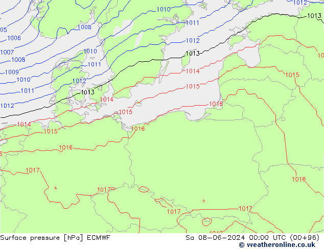 Atmosférický tlak ECMWF So 08.06.2024 00 UTC