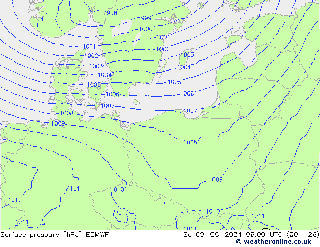 pressão do solo ECMWF Dom 09.06.2024 06 UTC