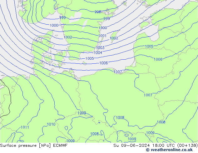 Luchtdruk (Grond) ECMWF zo 09.06.2024 18 UTC