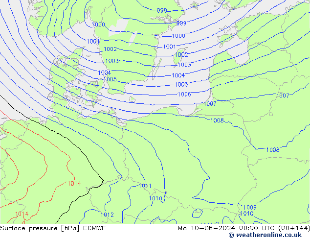 pressão do solo ECMWF Seg 10.06.2024 00 UTC