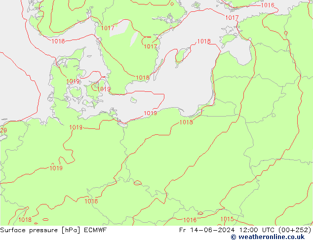 Atmosférický tlak ECMWF Pá 14.06.2024 12 UTC