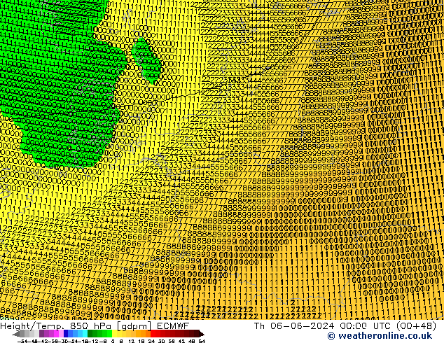 Yükseklik/Sıc. 850 hPa ECMWF Per 06.06.2024 00 UTC