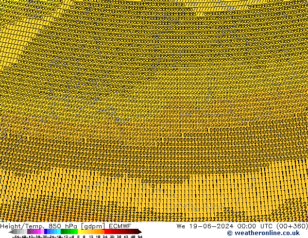 Height/Temp. 850 гПа ECMWF ср 19.06.2024 00 UTC