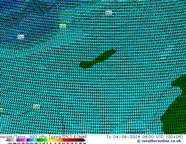 Yükseklik/Sıc. 500 hPa ECMWF Sa 04.06.2024 06 UTC