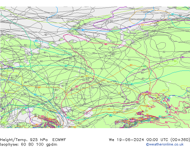 Hoogte/Temp. 925 hPa ECMWF wo 19.06.2024 00 UTC