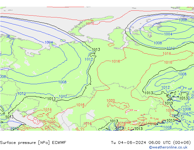 Yer basıncı ECMWF Sa 04.06.2024 06 UTC