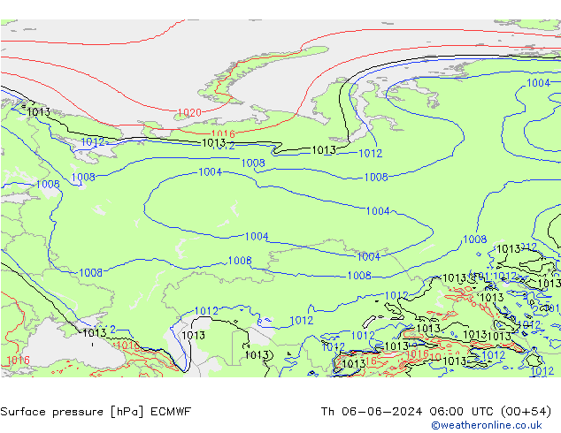 Surface pressure ECMWF Th 06.06.2024 06 UTC