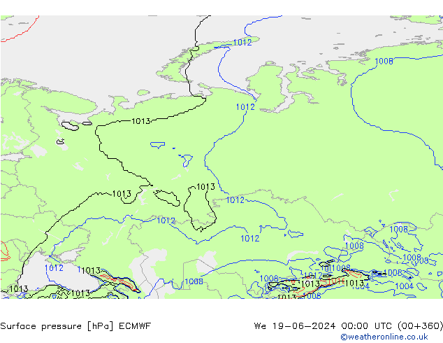 Luchtdruk (Grond) ECMWF wo 19.06.2024 00 UTC