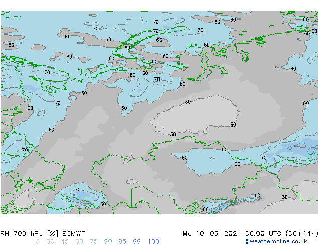 Humidité rel. 700 hPa ECMWF lun 10.06.2024 00 UTC