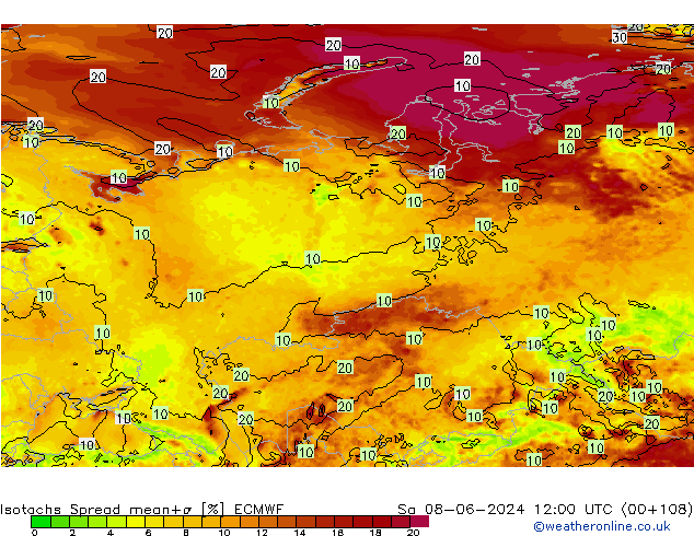 Isotachen Spread ECMWF za 08.06.2024 12 UTC