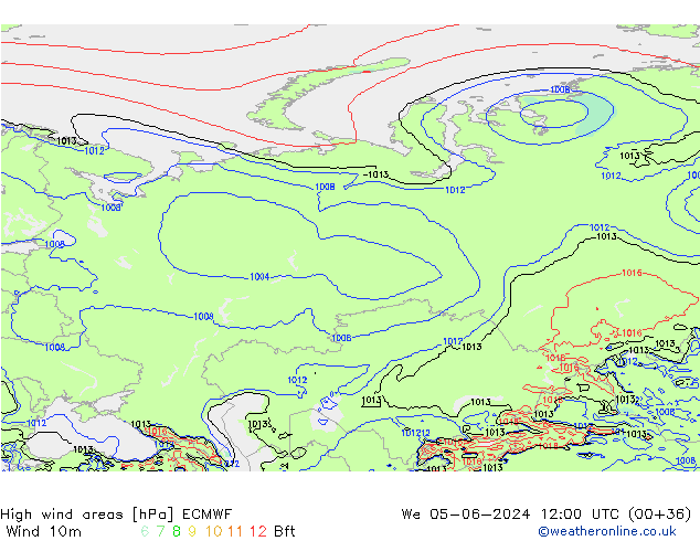 High wind areas ECMWF mer 05.06.2024 12 UTC