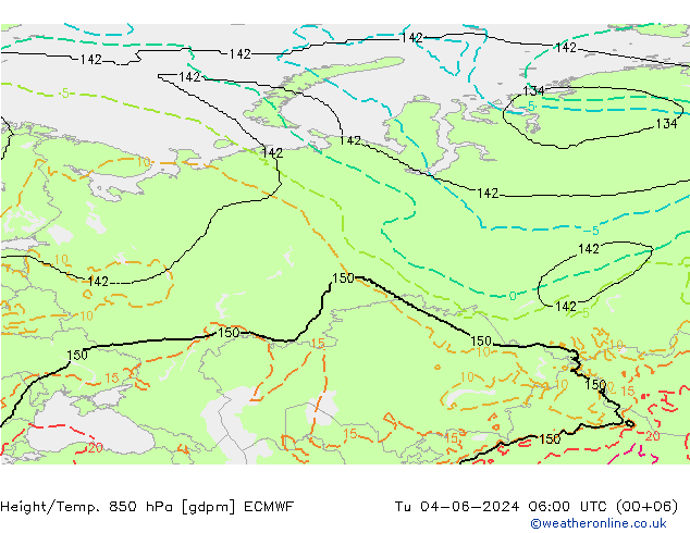 Hoogte/Temp. 850 hPa ECMWF di 04.06.2024 06 UTC