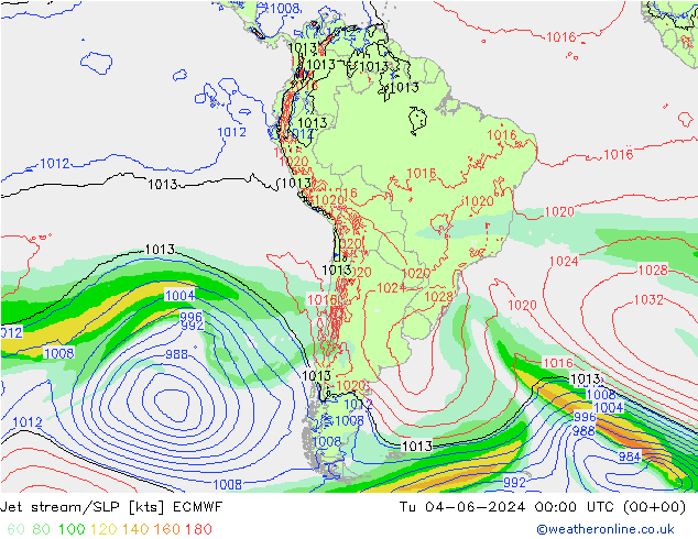 Jet stream/SLP ECMWF Tu 04.06.2024 00 UTC