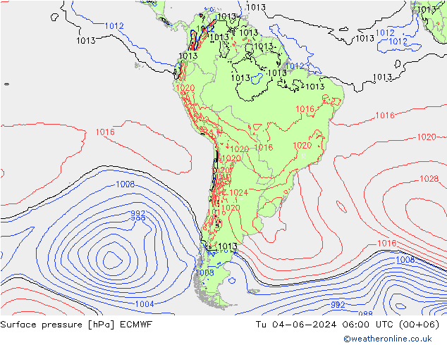 pressão do solo ECMWF Ter 04.06.2024 06 UTC