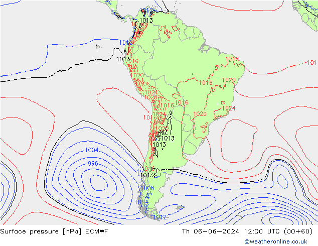 Surface pressure ECMWF Th 06.06.2024 12 UTC