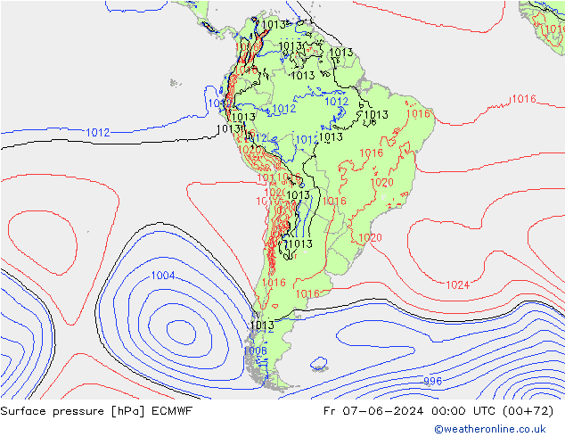 Presión superficial ECMWF vie 07.06.2024 00 UTC