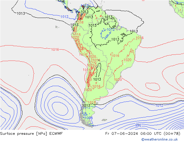 Presión superficial ECMWF vie 07.06.2024 06 UTC