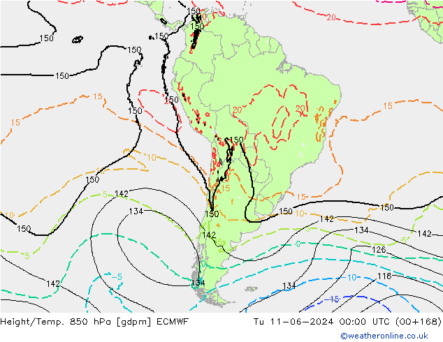 Geop./Temp. 850 hPa ECMWF mar 11.06.2024 00 UTC