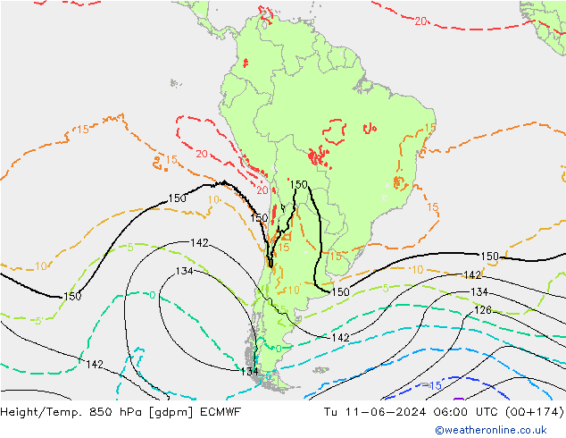 Height/Temp. 850 hPa ECMWF Tu 11.06.2024 06 UTC