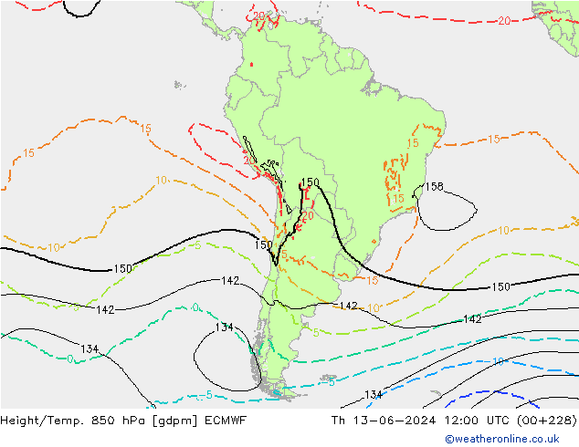 Height/Temp. 850 hPa ECMWF Th 13.06.2024 12 UTC