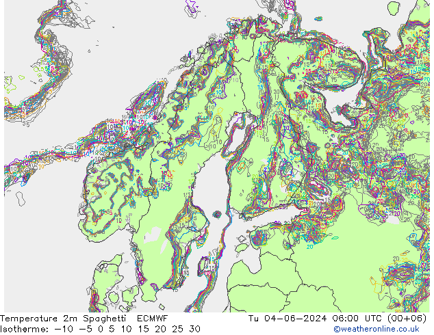 Temperaturkarte Spaghetti ECMWF Di 04.06.2024 06 UTC