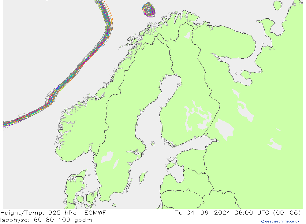 Height/Temp. 925 hPa ECMWF 星期二 04.06.2024 06 UTC