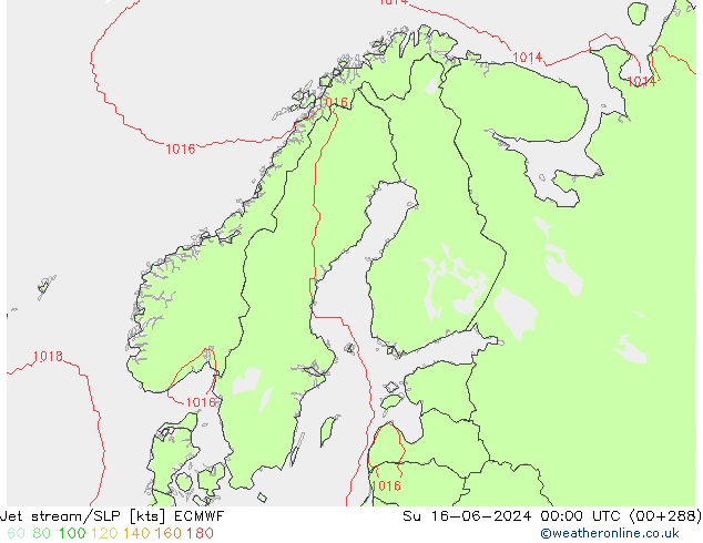 Jet Akımları/SLP ECMWF Paz 16.06.2024 00 UTC