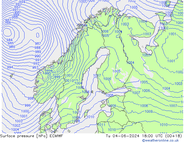 Surface pressure ECMWF Tu 04.06.2024 18 UTC